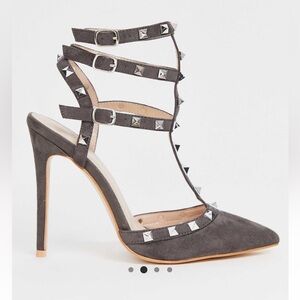 Stush‎ Gray Suede leather Studded Stiletto Court Heels 8.5